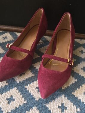 Vionic Burgundy Suede Mary Jane Pointed Toe Pumps
